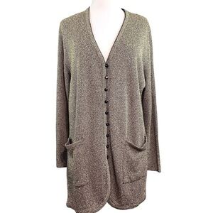 Brenda French Rags Santana Knit Buttoned Long Cardigan Sweater Tan Black 2 M/L